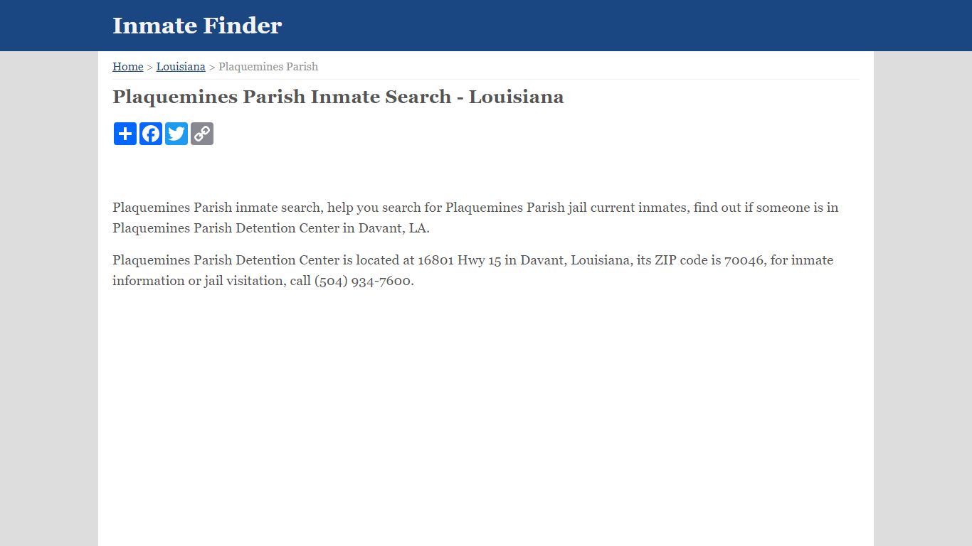 Plaquemines Parish Inmate Search - Louisiana