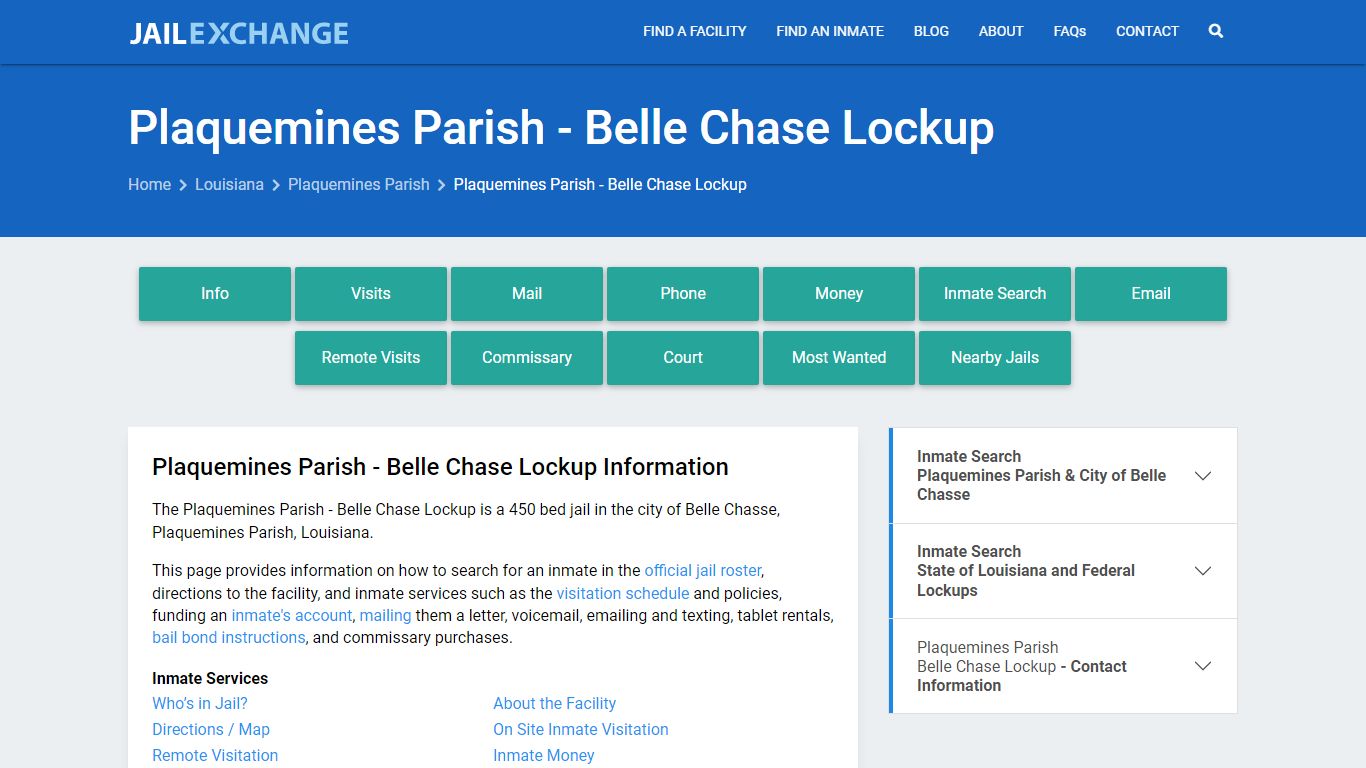 Plaquemines Parish - Belle Chase Lockup, LA Inmate Search, Information