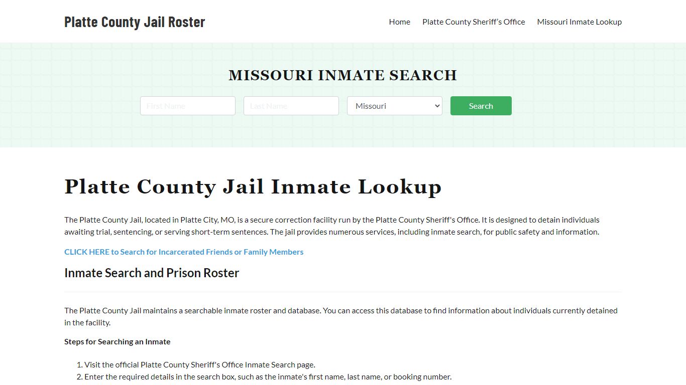 Platte County Jail Roster Lookup, MO, Inmate Search