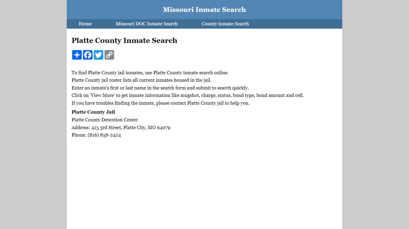 Platte County Inmate Search