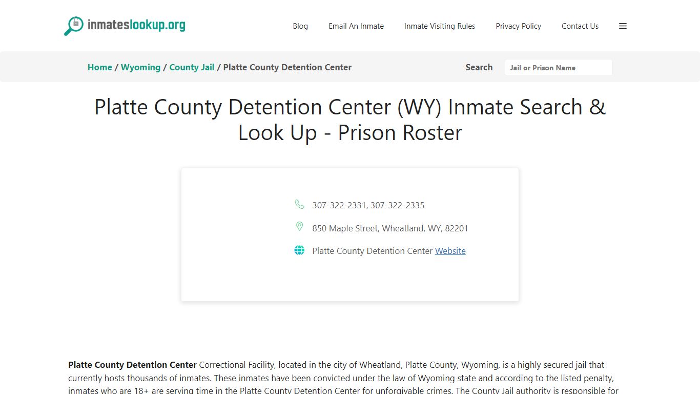 Platte County Detention Center (WY) Inmate Search & Look Up - Inmate Lookup