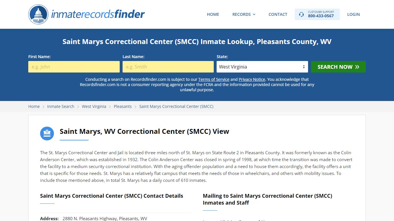 Saint Marys Correctional Center (SMCC) Inmate Lookup, Pleasants County, WV