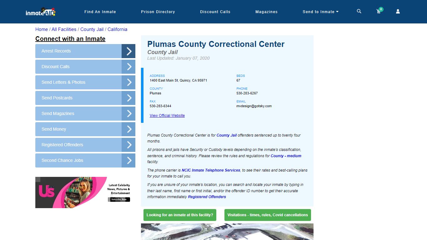 Plumas County Correctional Center - Inmate Locator - Quincy, CA