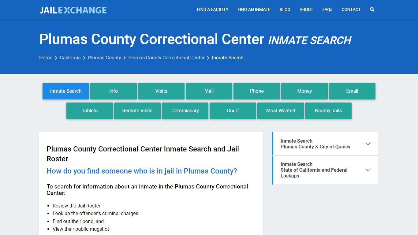 Plumas County Correctional Center Inmate Search - Jail Exchange