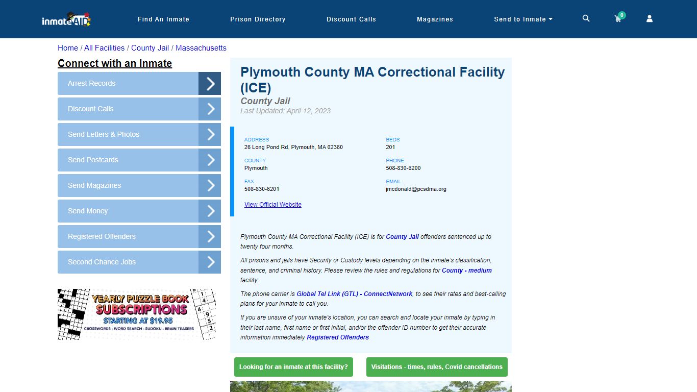 Plymouth County MA Correctional Facility (ICE) - Inmate Locator ...