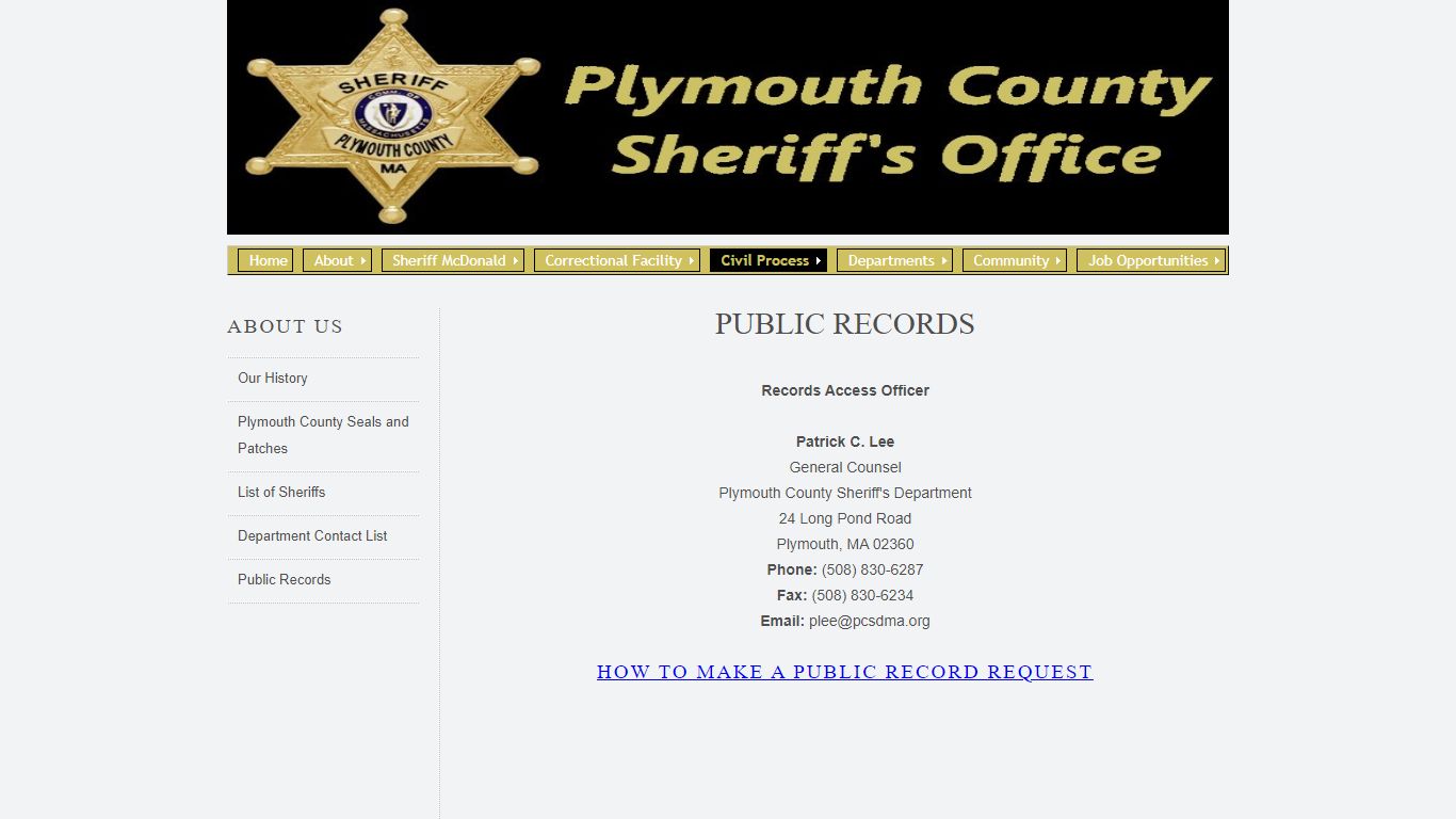 Public Records of the Plymouth County Sheriff's Department