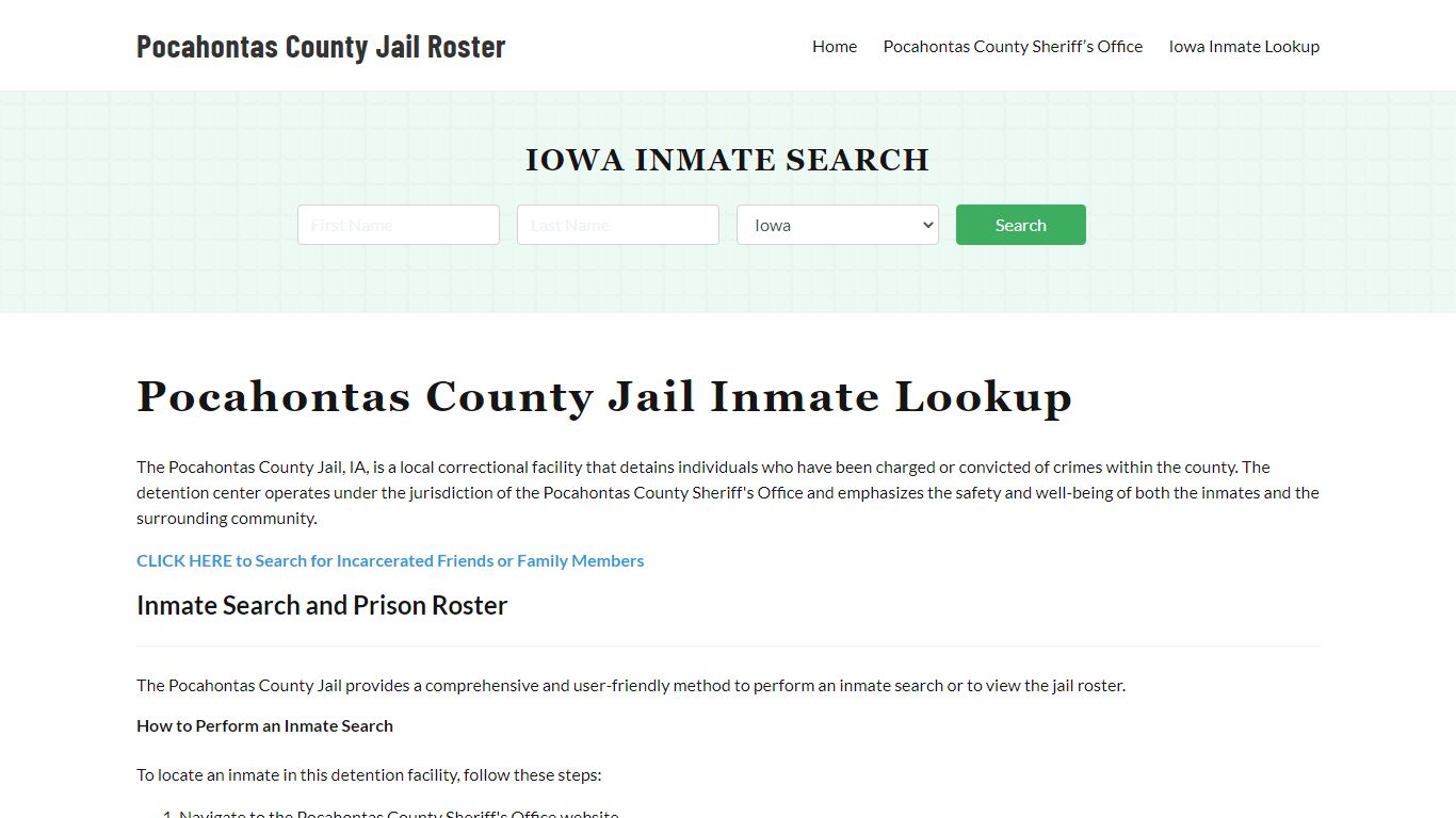 Pocahontas County Jail Roster Lookup, IA, Inmate Search