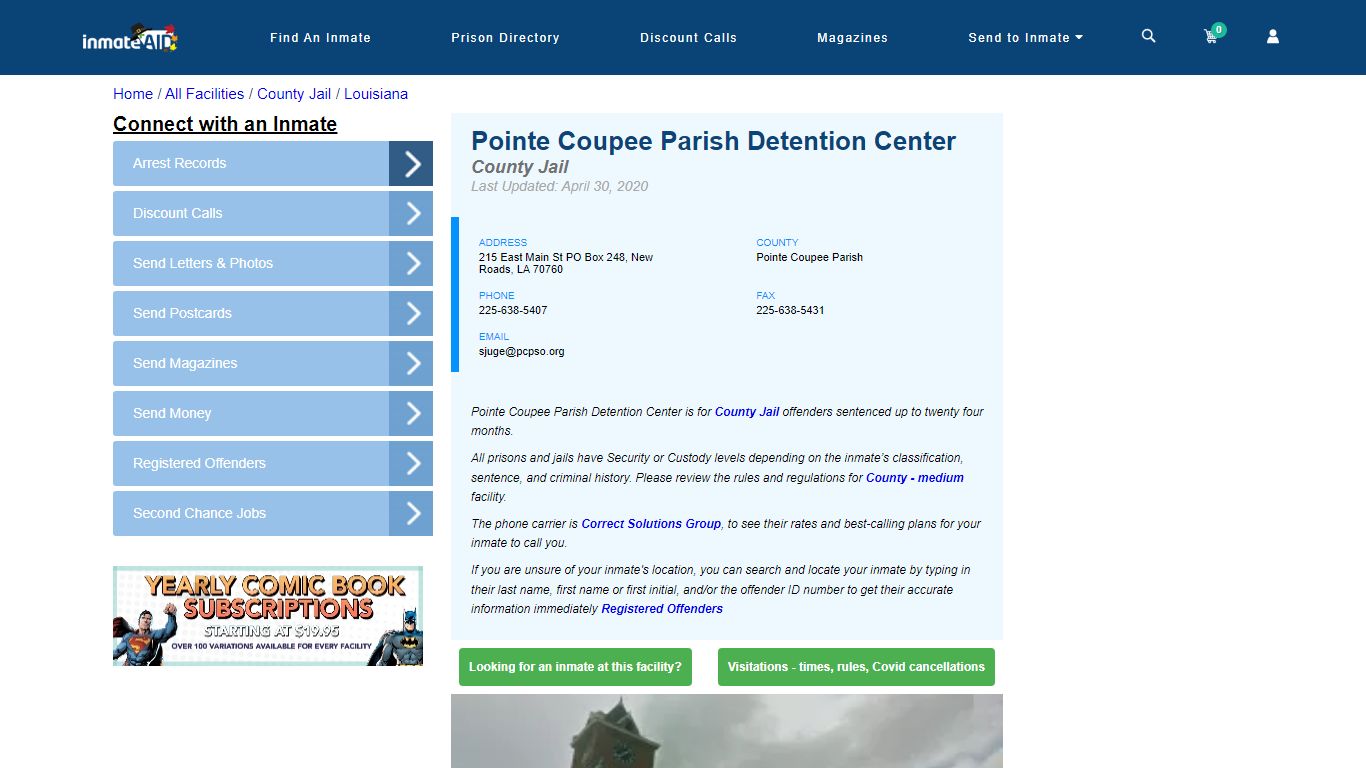 Pointe Coupee Parish Detention Center - Inmate Locator - New Roads, LA