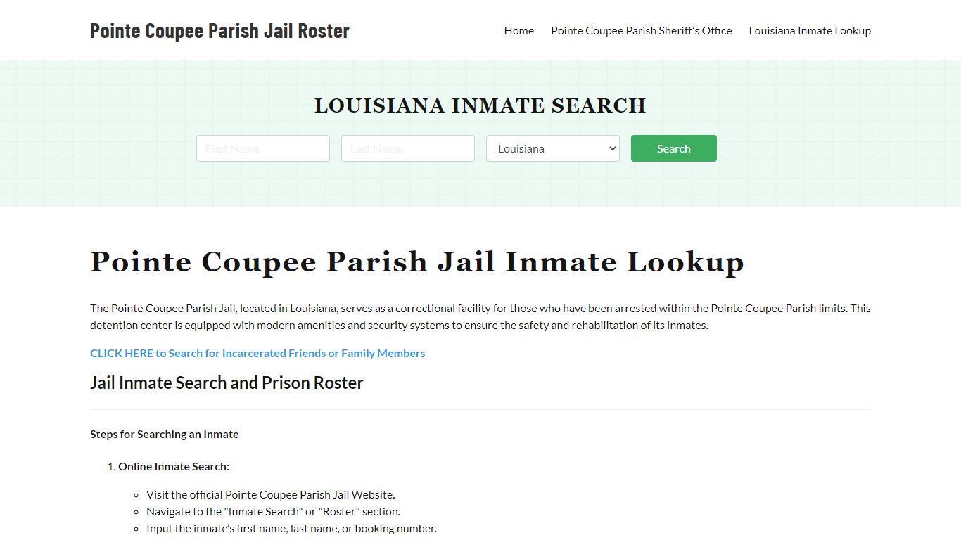 Pointe Coupee Parish Jail Roster Lookup, LA, Inmate Search