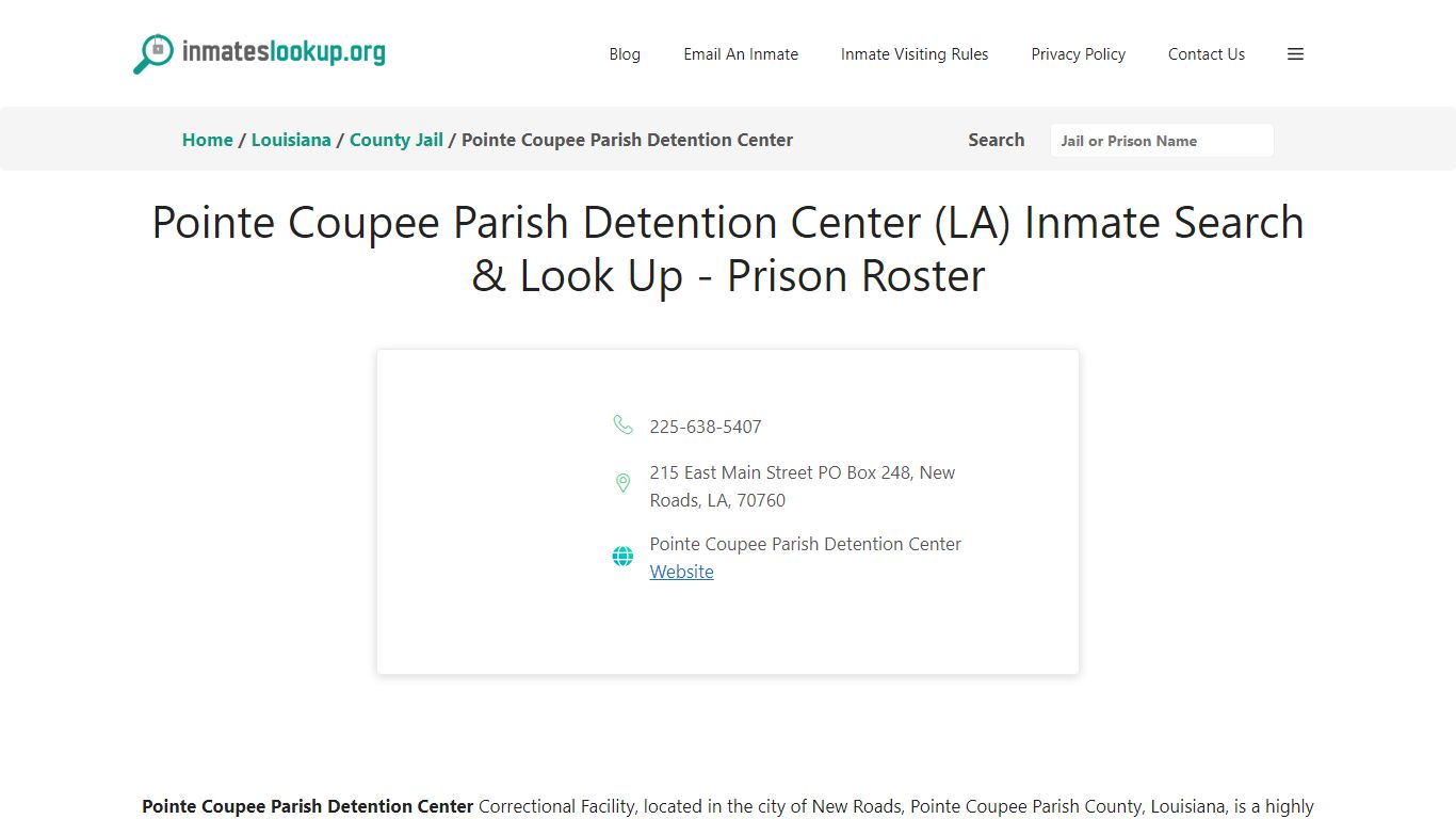 Pointe Coupee Parish Detention Center (LA) Inmate Search & Look Up ...