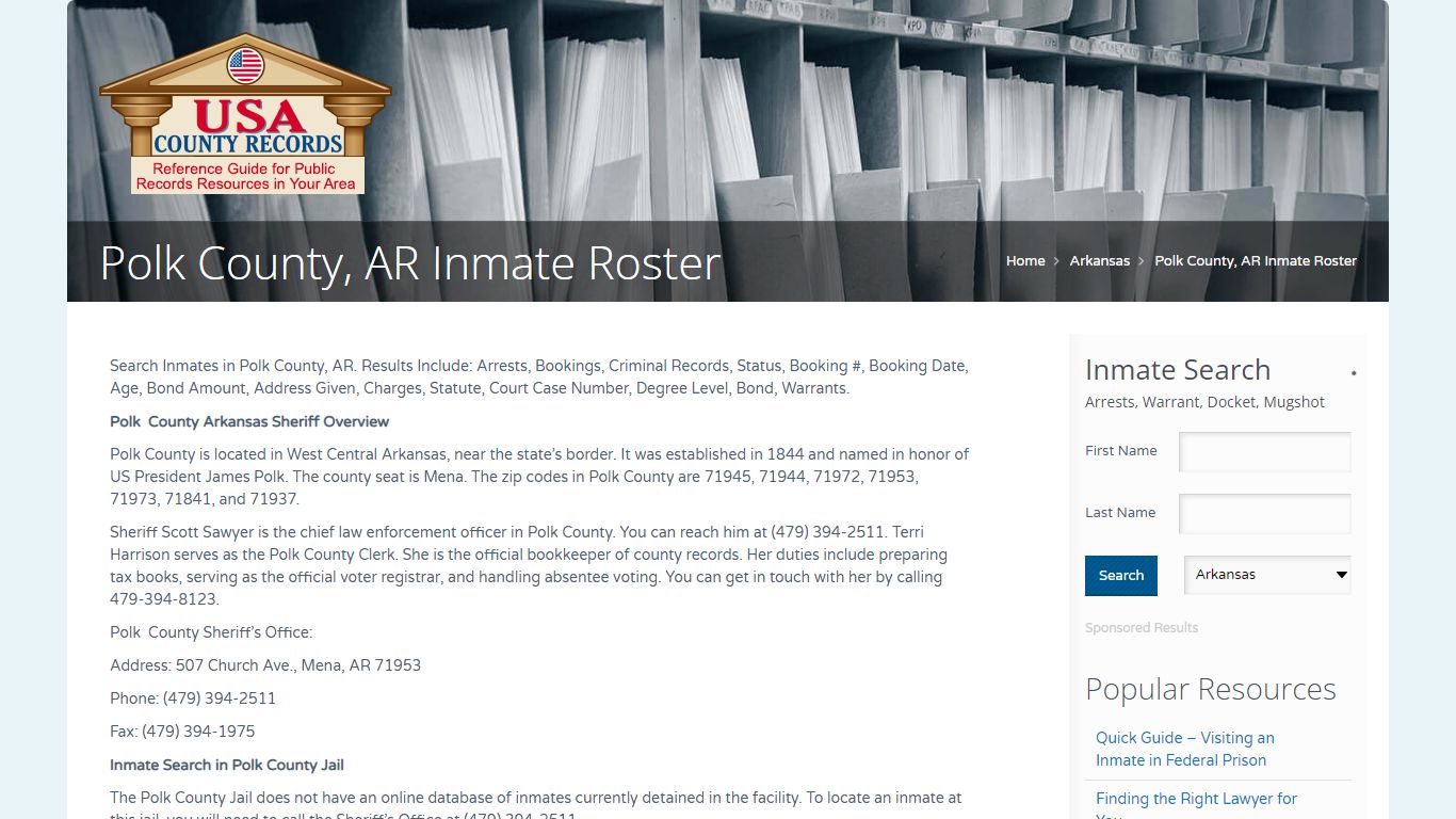 Polk County, AR Inmate Roster | Name Search