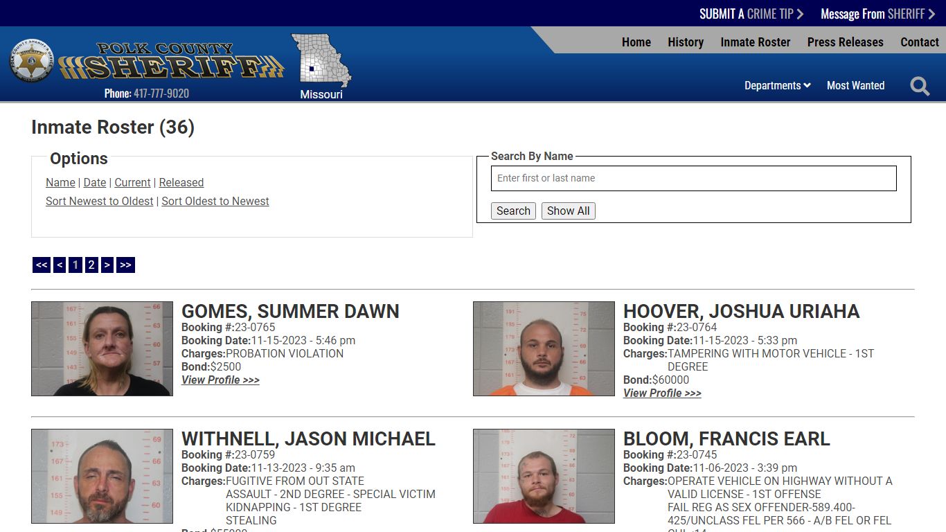 Current Inmates Booking Date Descending - Polk County Sheriff MO
