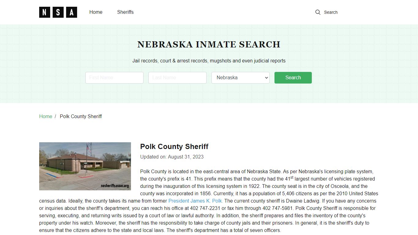 Polk County Nebraska Sheriff and County Jail Information