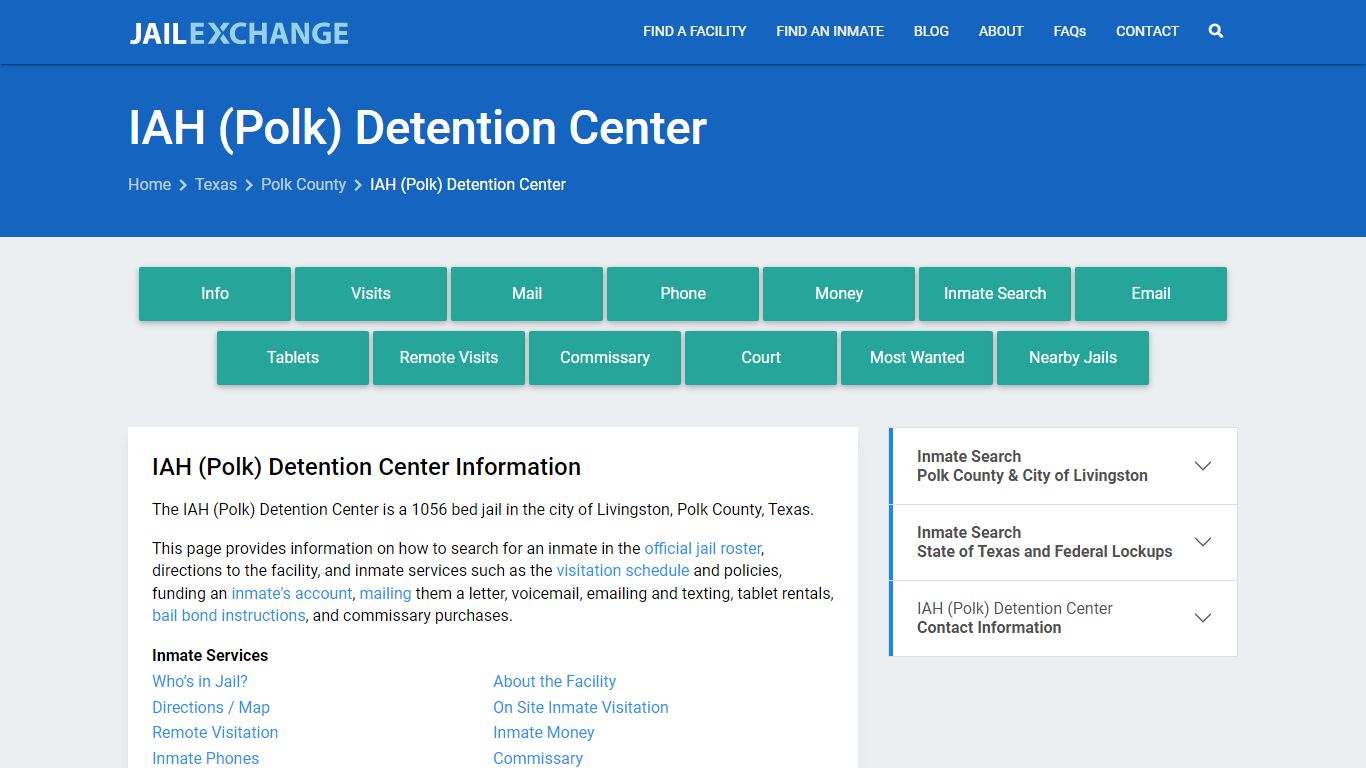 IAH (Polk) Detention Center, TX Inmate Search, Information - Jail Exchange