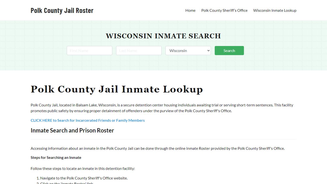 Polk County Jail Roster Lookup, WI, Inmate Search