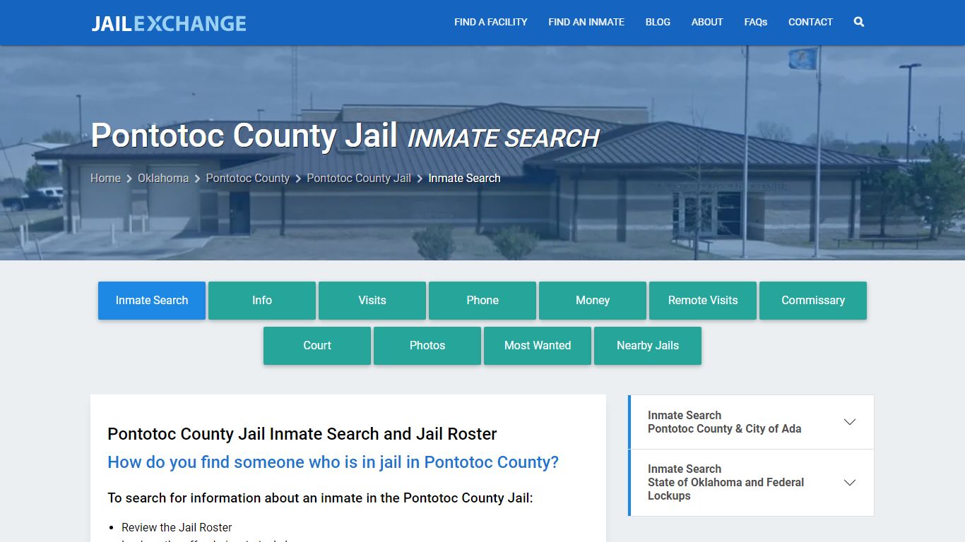 Inmate Search: Roster & Mugshots - Pontotoc County Jail, OK