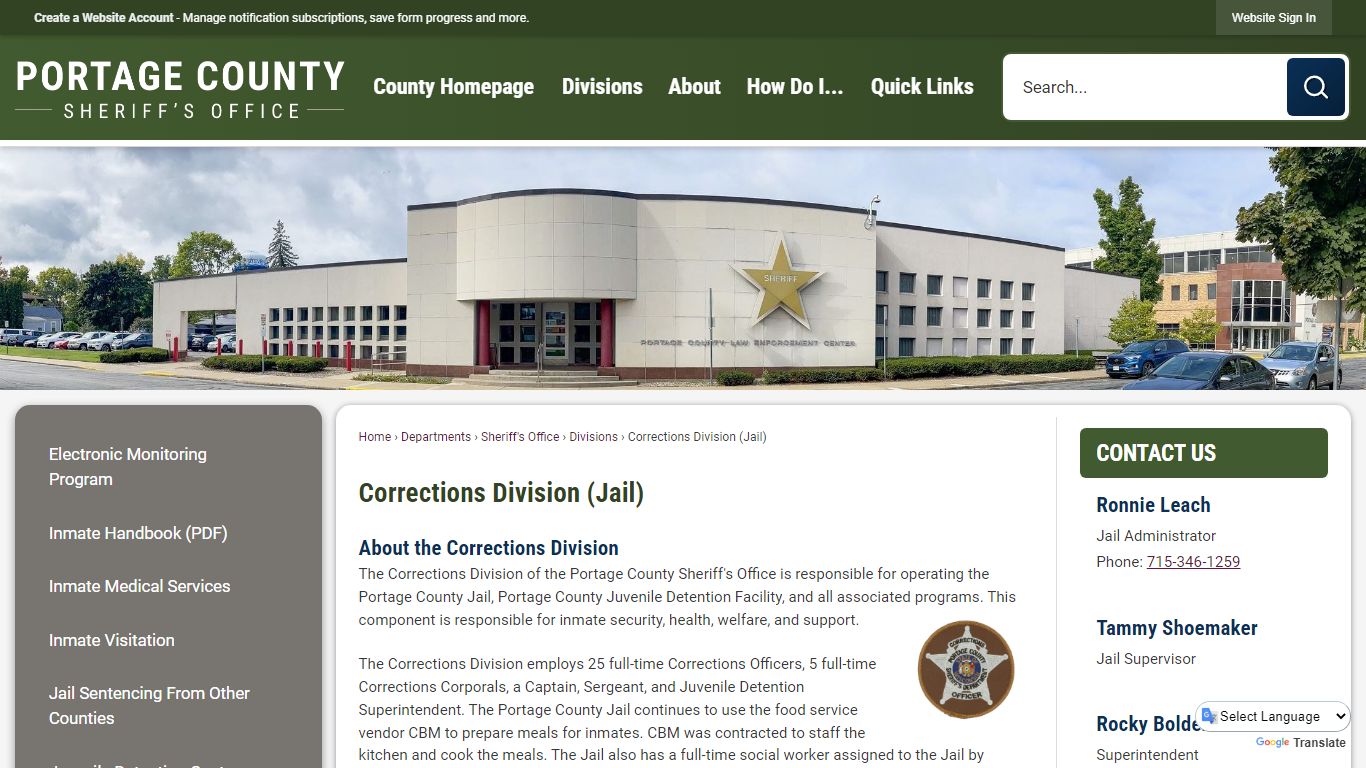 Corrections Division (Jail) | Portage County, WI