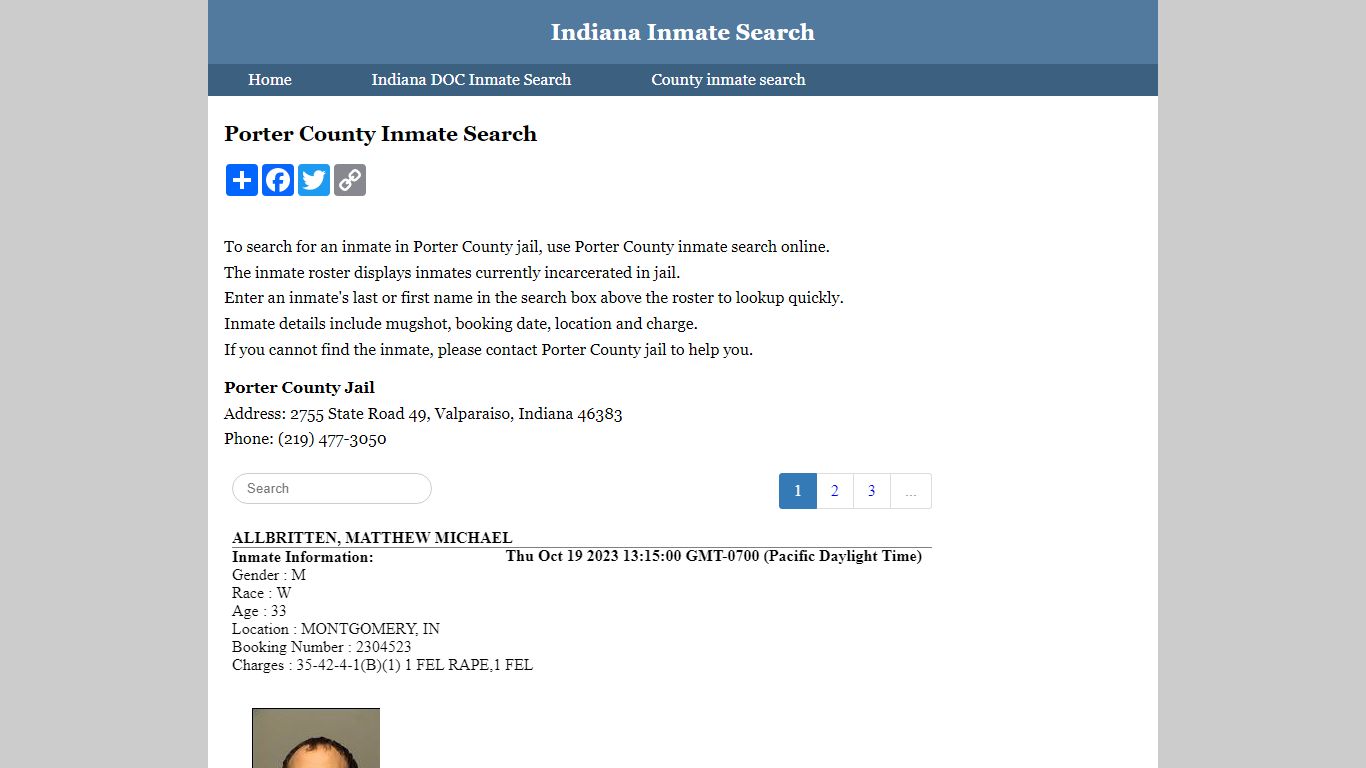 Porter County Inmate Search