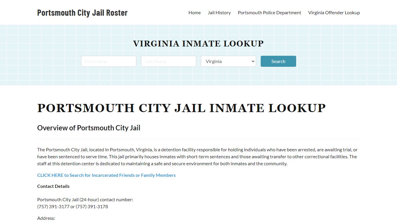 Portsmouth City Jail, VA Inmate Search, Jail Roster, Bookings