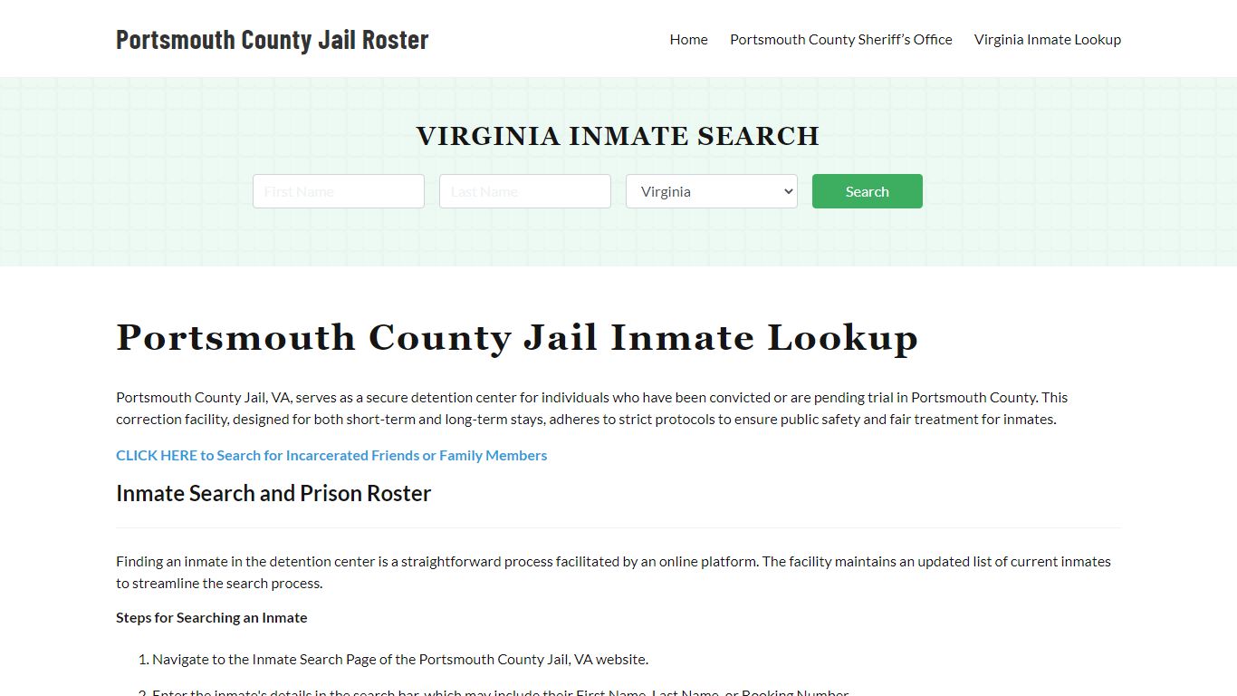 Portsmouth County Jail Roster Lookup, VA, Inmate Search