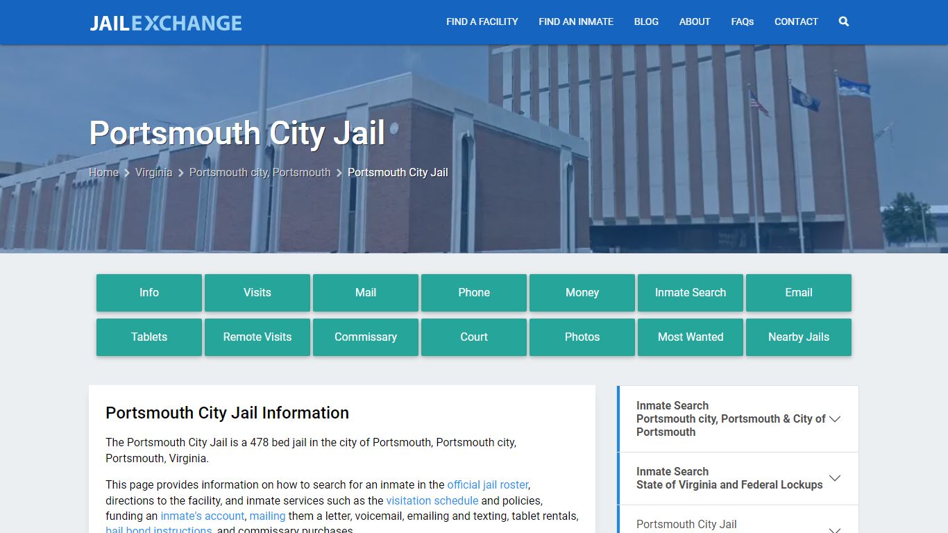 Portsmouth City Jail, VA Inmate Search, Information