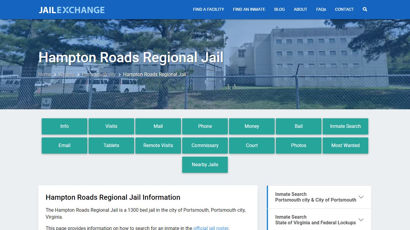 Hampton Roads Regional Jail, VA Inmate Search, Information