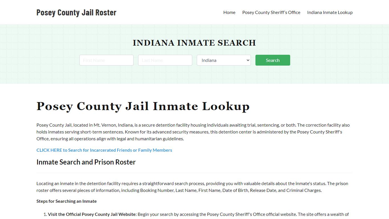 Posey County Jail Roster Lookup, IN, Inmate Search