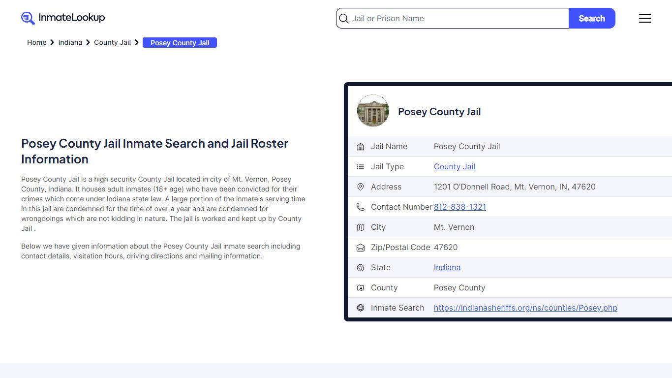Posey County Jail Inmate Search - Mt. Vernon Indiana - Inmate Lookup