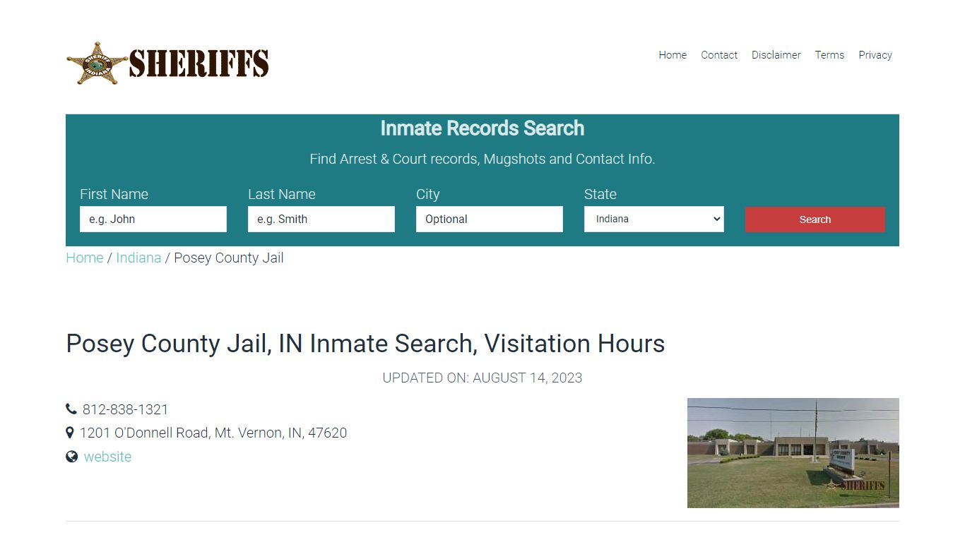 Posey County Jail, IN Inmate Search, Visitation Hours