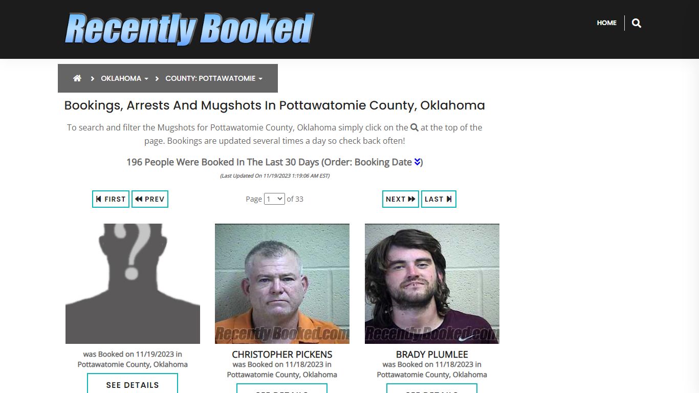 Bookings, Arrests and Mugshots in Pottawatomie County, Oklahoma