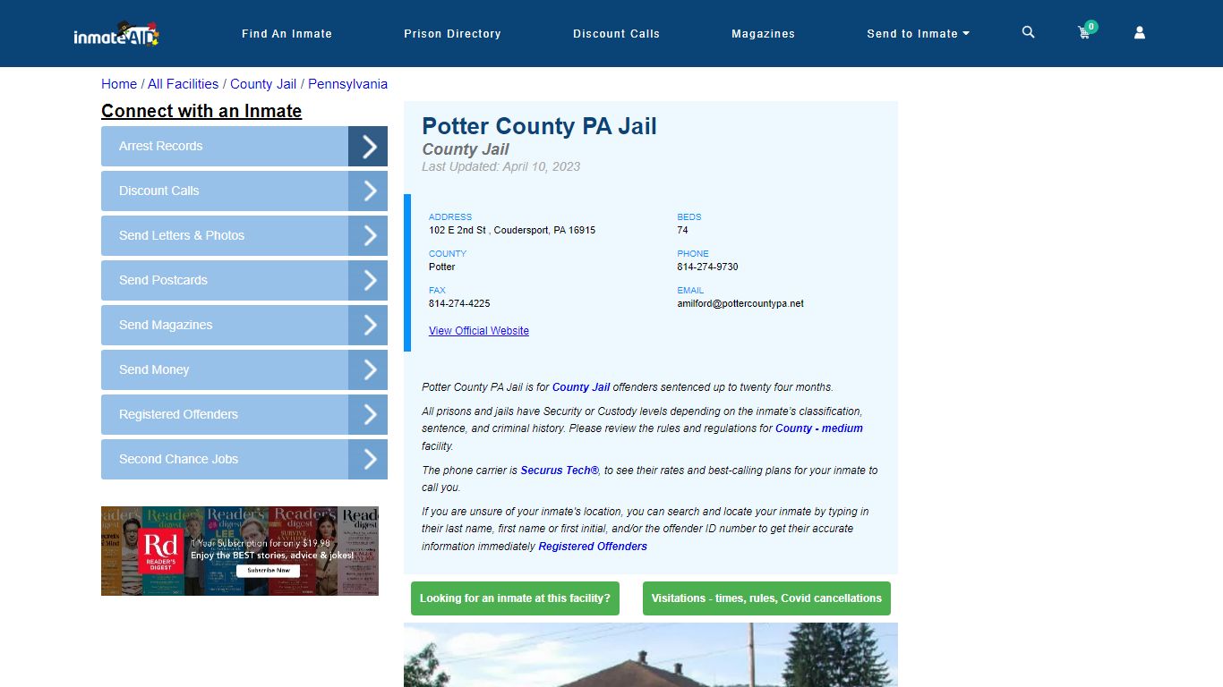Potter County PA Jail - Inmate Locator - Coudersport, PA