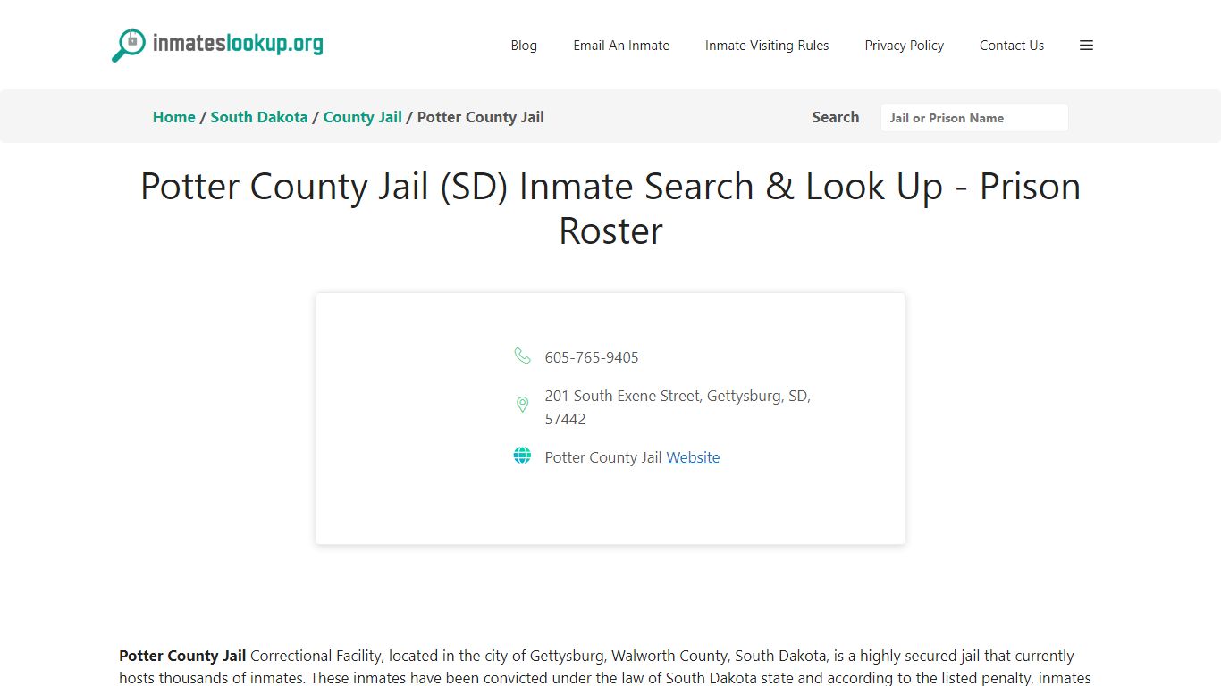 Potter County Jail (SD) Inmate Search & Look Up - Prison Roster
