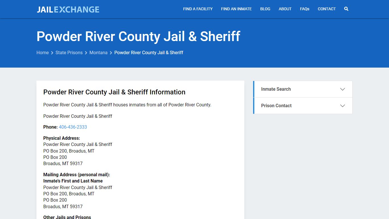 Powder River County Jail & Sheriff Prisoner Search | Visitation, Mail ...