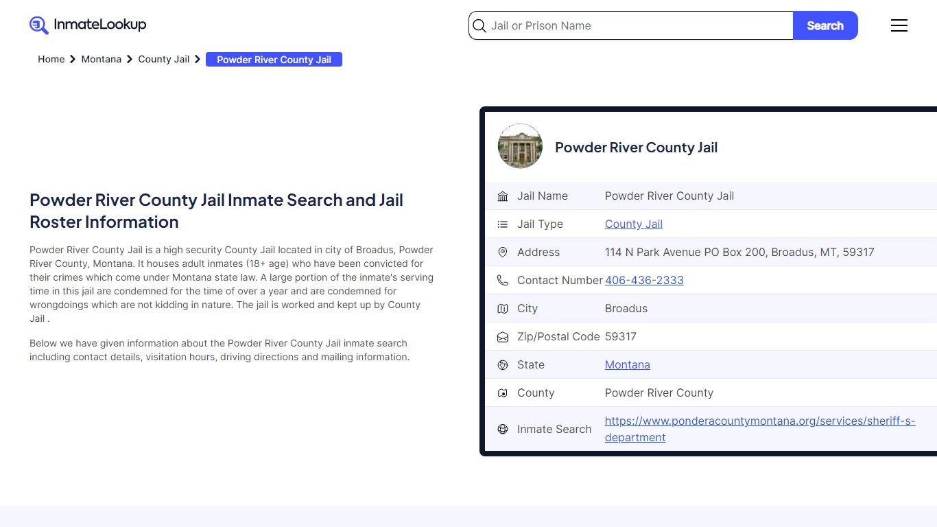 Powder River County Jail (MT) Inmate Search Montana - Inmate Lookup