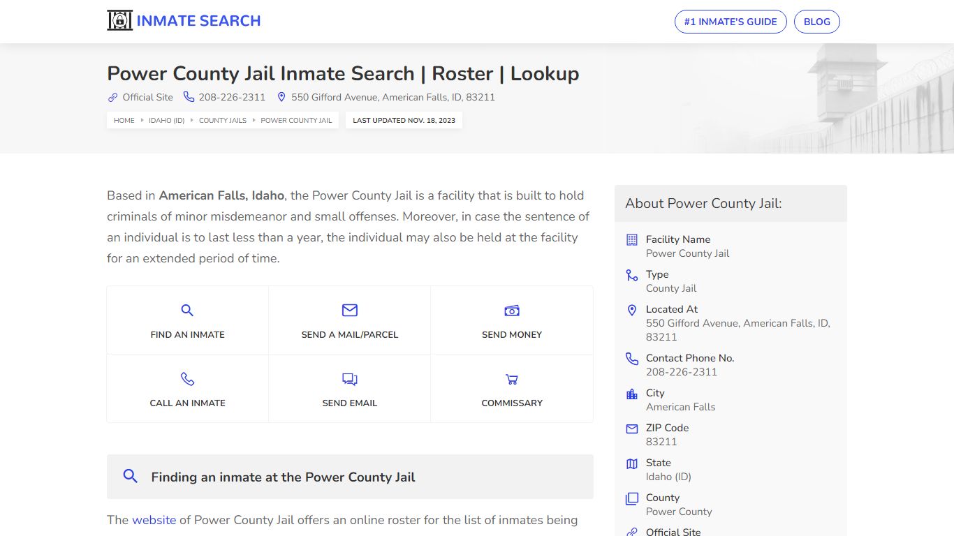 Power County Jail Inmate Search | Roster | Lookup