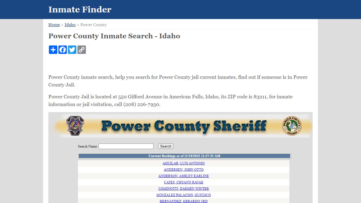 Power County Inmate Search - Idaho - Inmate Finder