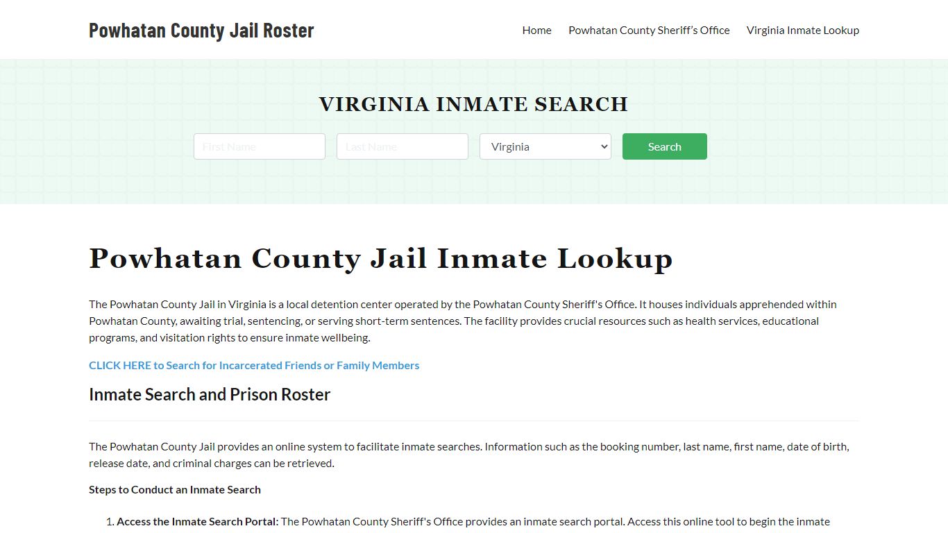 Powhatan County Jail Roster Lookup, VA, Inmate Search