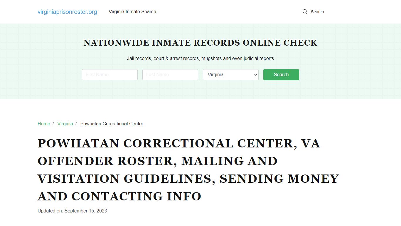 Powhatan Correctional Center, VA: Inmate Search, Visitation & Contact Info
