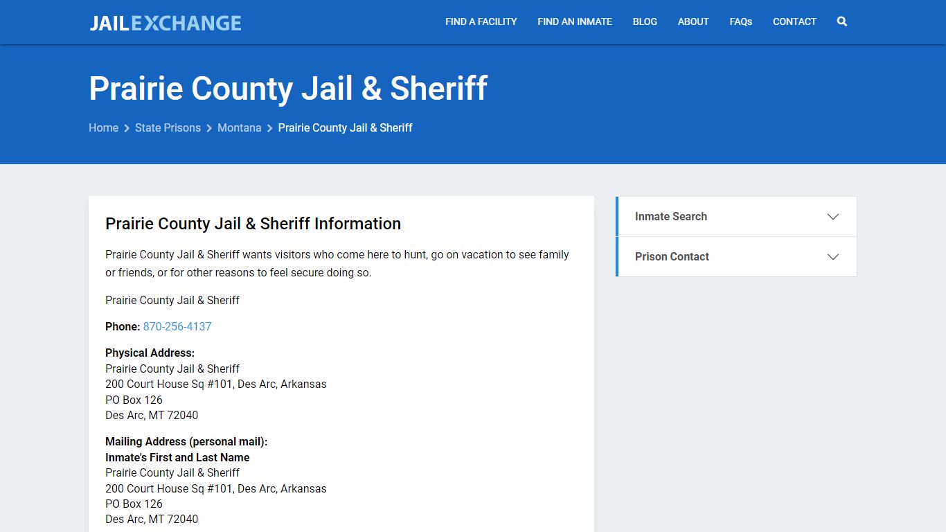 Prairie County Jail & Sheriff Prisoner Search | Visitation, Mail, FAQ ...