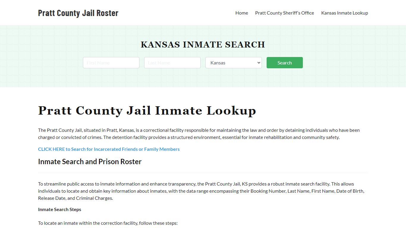 Pratt County Jail Roster Lookup, KS, Inmate Search