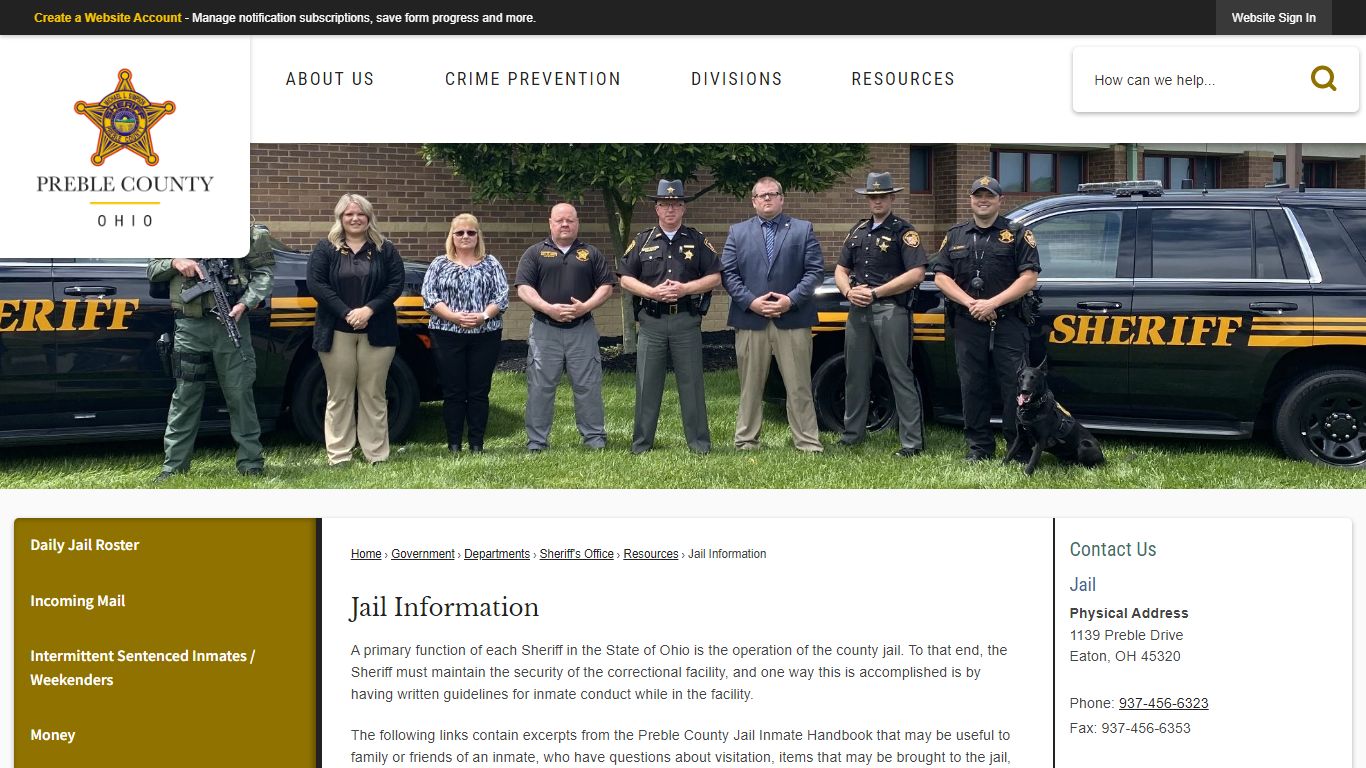 Jail Information | Preble County, OH