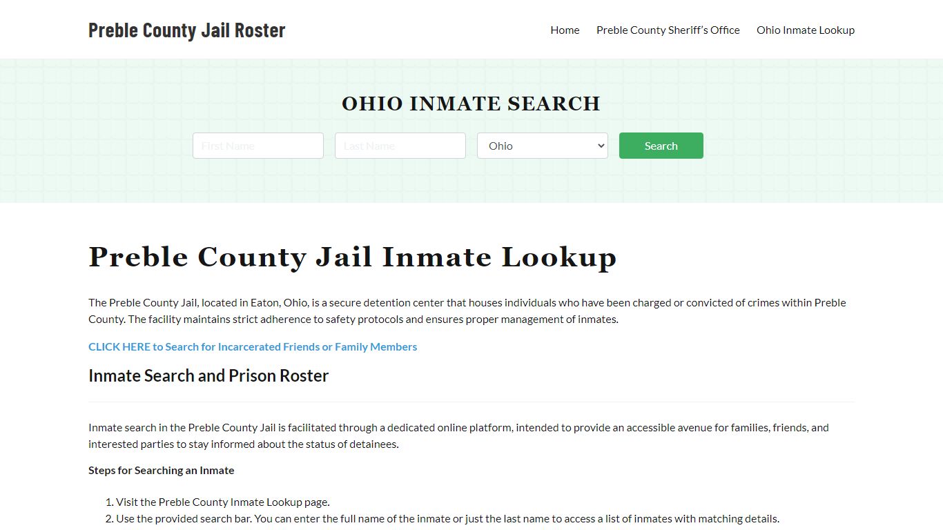 Preble County Jail Roster Lookup, OH, Inmate Search
