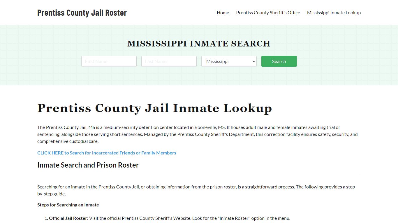 Prentiss County Jail Roster Lookup, MS, Inmate Search