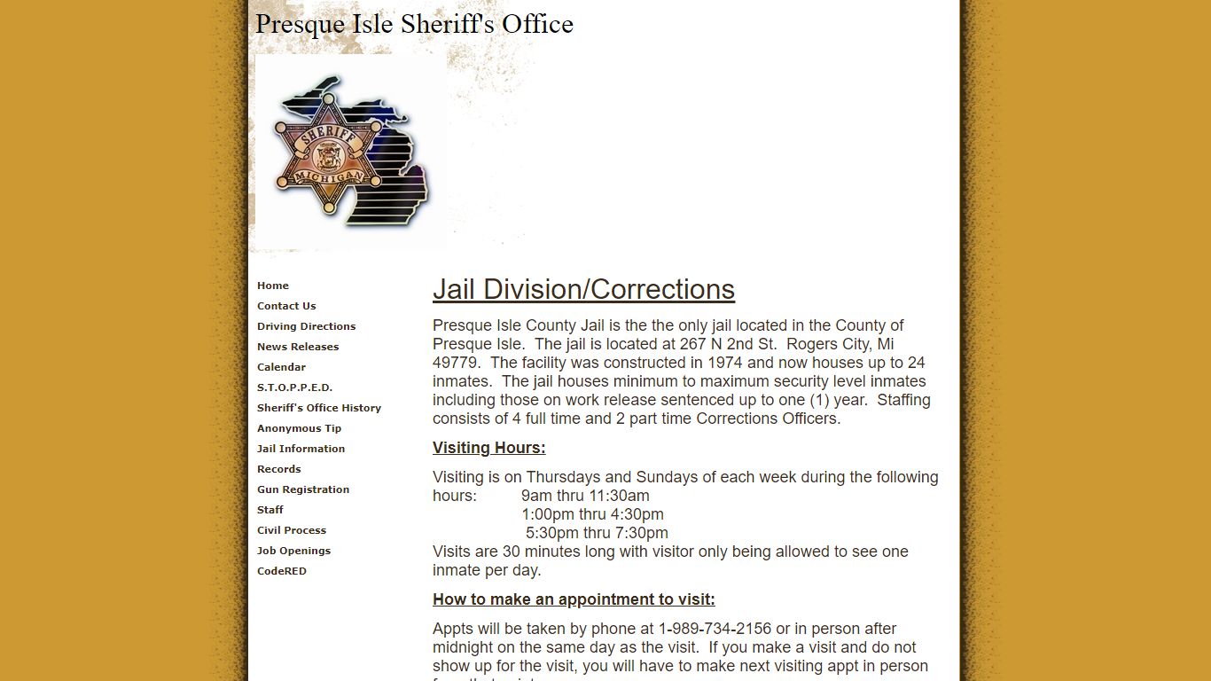 Presque Isle Sheriff's Office Rogers City, MI Jail Information