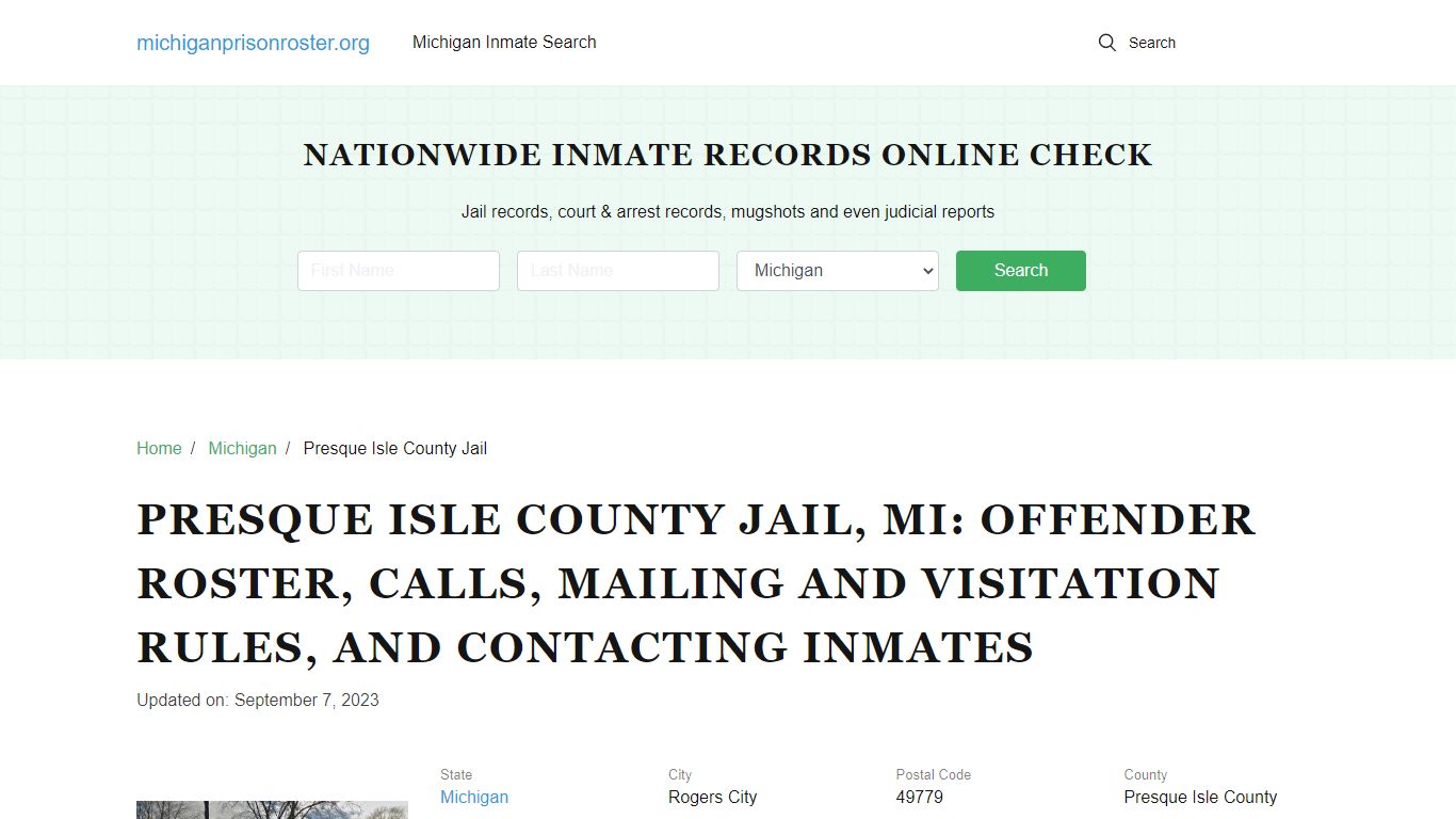 Presque Isle County Jail, MI: Inmate Search, Visitation & Contact Info