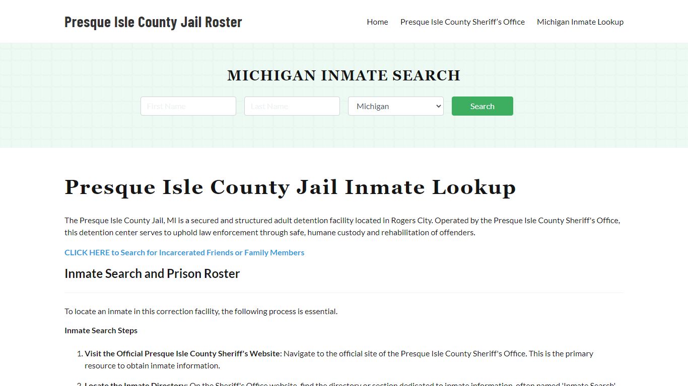 Presque Isle County Jail Roster Lookup, MI, Inmate Search