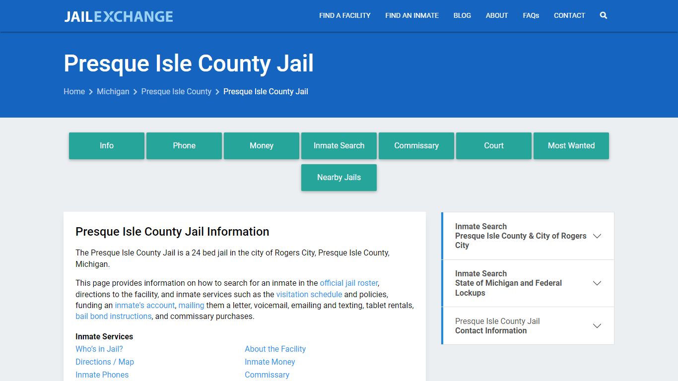 Presque Isle County Jail, MI Inmate Search, Information