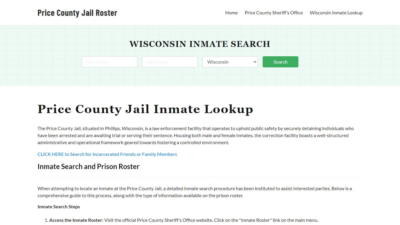 Price County Jail Roster Lookup, WI, Inmate Search