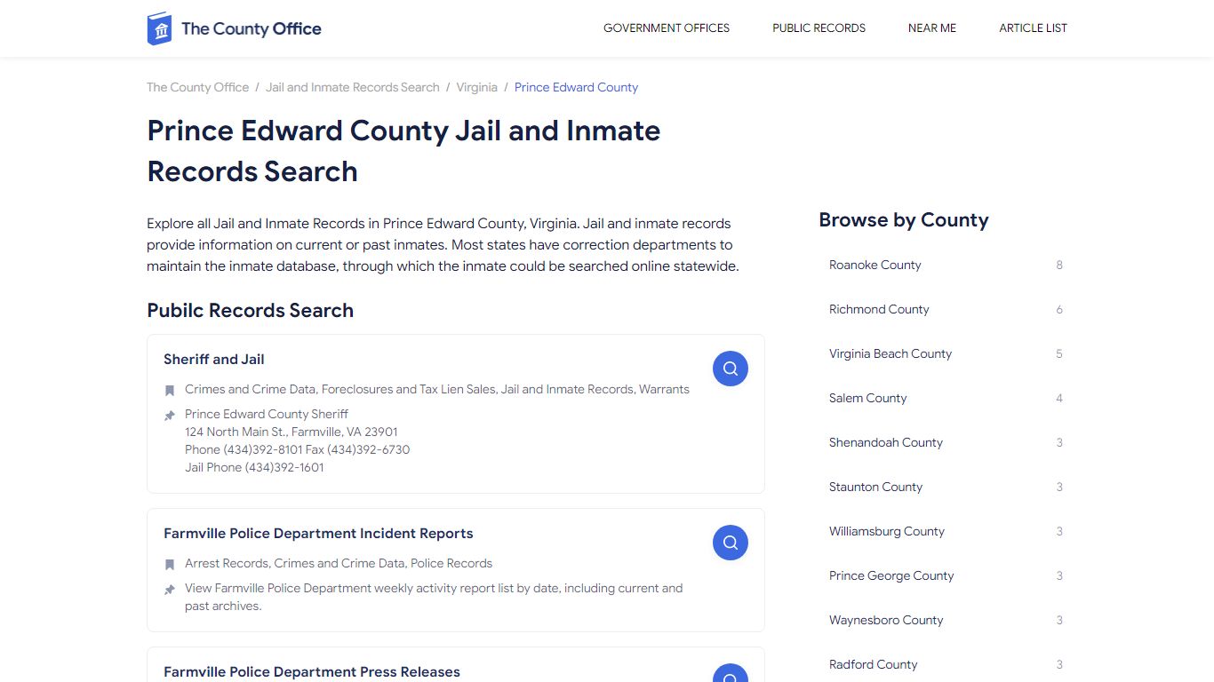 Prince Edward County Jail and Inmate Records Search