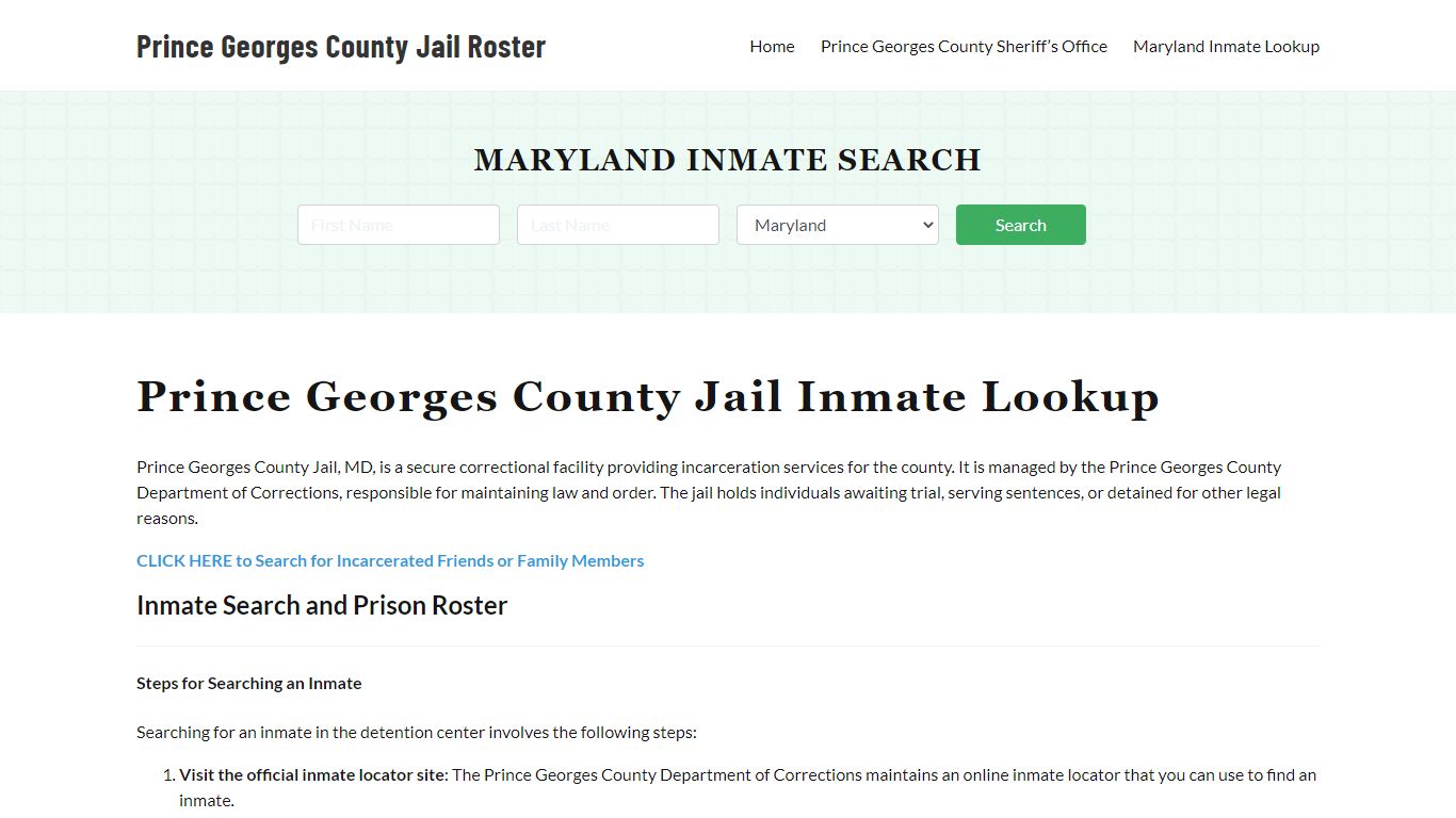 Prince Georges County Jail Roster Lookup, MD, Inmate Search